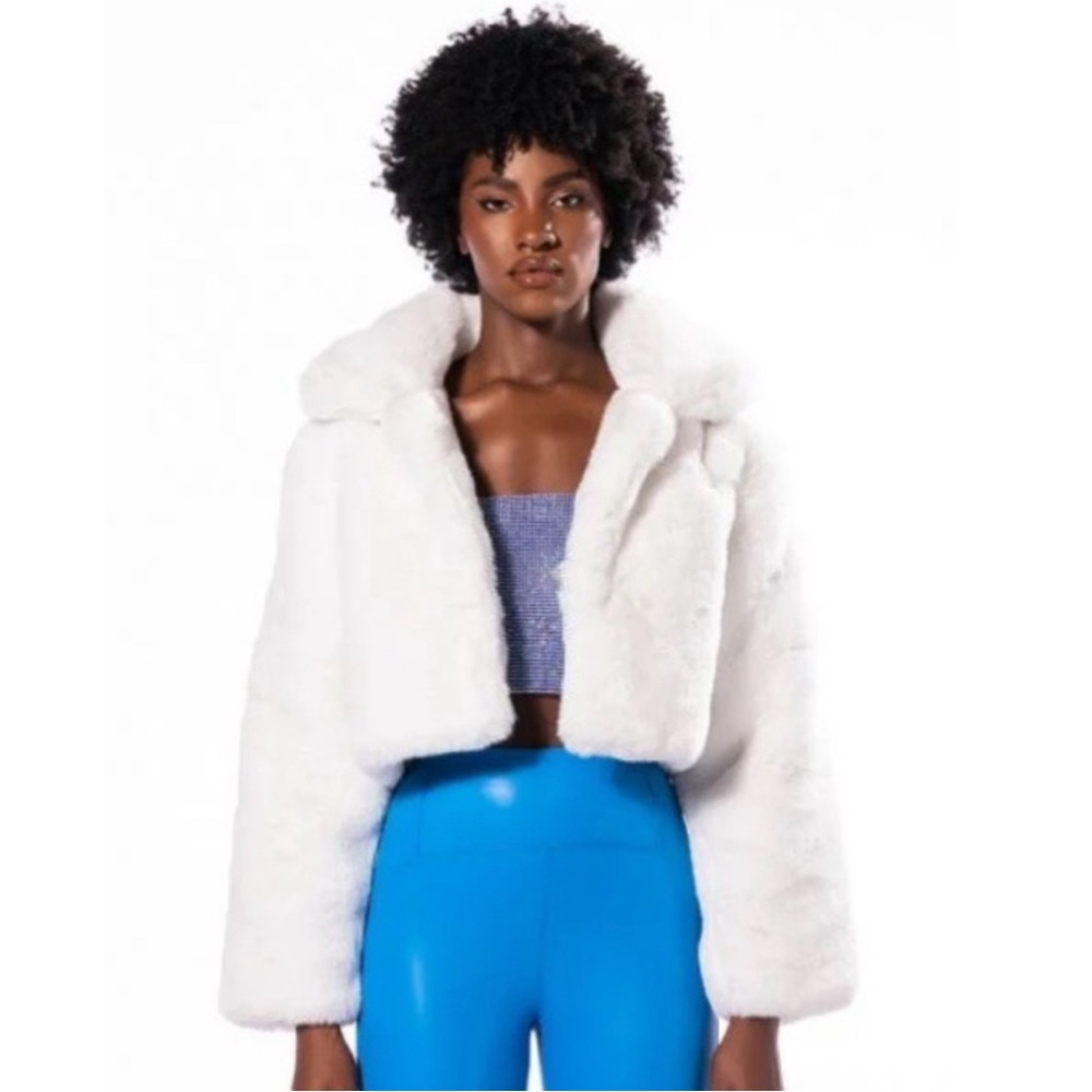 Cropped white fur jacket